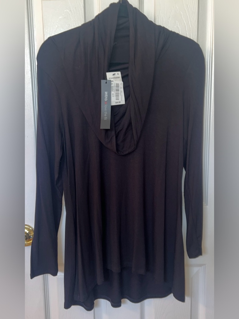 NWT Intro Womens Sz S Stretch Long Sleeve Cowl Neck Pullover Tunic Top Black